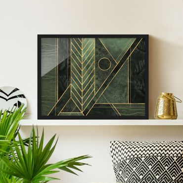 Bild mit Rahmen - Geometrische Formen Smaragd Gold - Querformat 3:4
