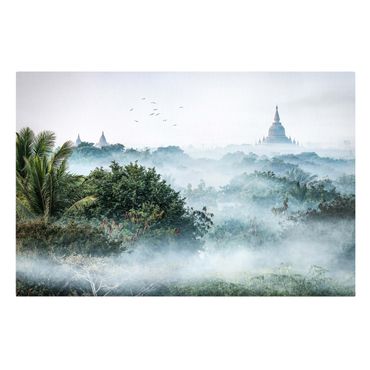 Leinwandbild - Morgennebel über dem Dschungel von Bagan - Querformat 3:2
