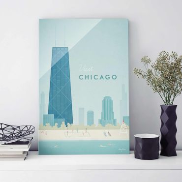 Glasbild - Reiseposter - Chicago - Hochformat 3:2