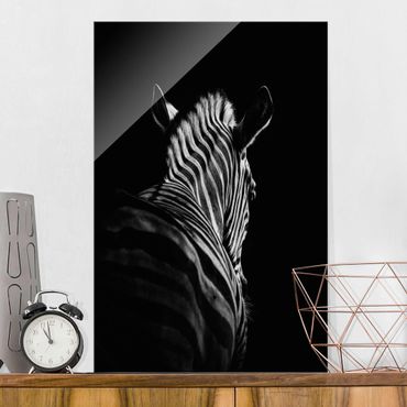 Glasbild - Dunkle Zebra Silhouette - Hochformat 3:2