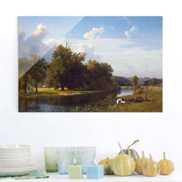 Glasbild - Kunstdruck Albert Bierstadt - Flusslandschaft, Westphalia - Quer 3:2
