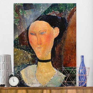 Glasbild - Kunstdruck Amedeo Modigliani - Junge Frau mit Velour-Halsband - Hoch 3:4
