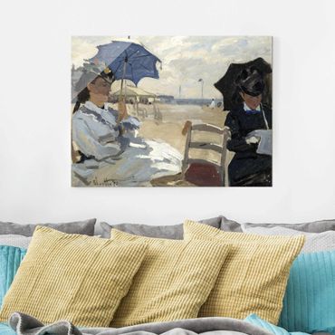 Glasbild - Kunstdruck Claude Monet - Am Strand von Trouville - Impressionismus Quer 4:3