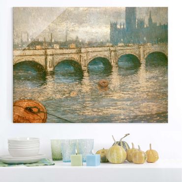 Glasbild - Kunstdruck Claude Monet - Themsebrücke und Parlamentsgebäude in London - Impressionismus Quer 4:3