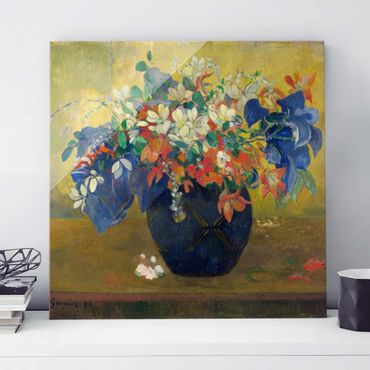 Glasbild - Kunstdruck Paul Gauguin - Blumen in einer Vase - Post-Impressionismus Quadrat 1:1