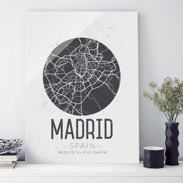Glasbild - Stadtplan Madrid - Retro - Hochformat 4:3