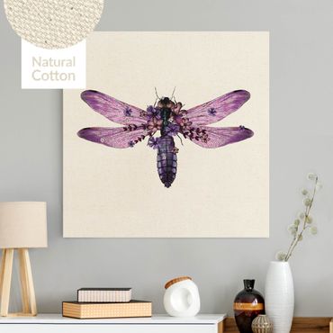 Leinwandbild Natur - Illustration florale Libelle - Quadrat 1:1