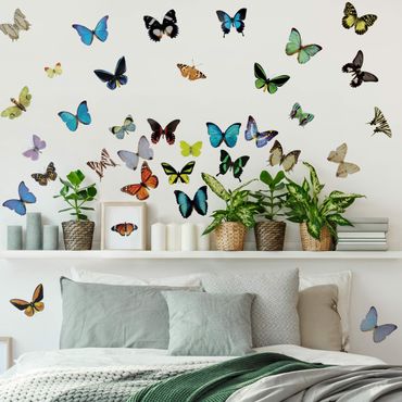 Luxbon 100 Stück 3D Schmetterling Wandtattoo Abziehbilder mit Klebepunkten Baby Schlafzimmer Deko Blau 