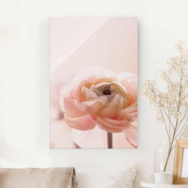 Glasbild - Rosa Blüte im Fokus - Hochformat