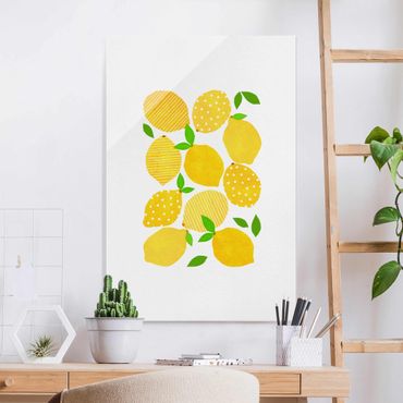 Glasbild - Zitronen mit Punkten - Hochformat
