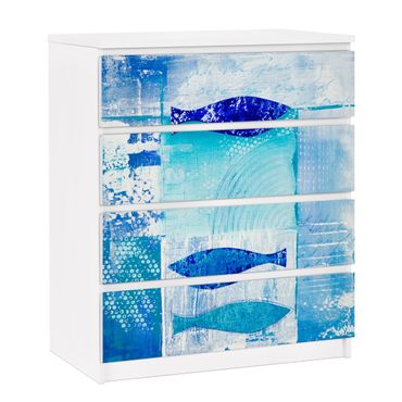 Möbelfolie für IKEA Malm Kommode - selbstklebende Folie Fish in the Blue