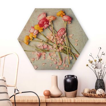 Hexagon Bild Holz - Blütenblätter