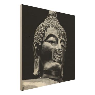 Holzbild - Buddha Statue Gesicht - Quadrat 1:1