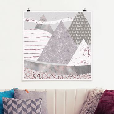 Poster - Abstrakte Berglandschaft Pastellmuster - Quadrat 1:1