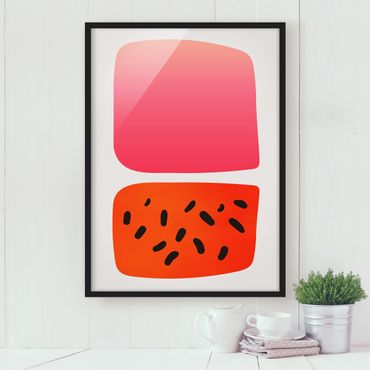 Bild mit Rahmen - Abstrakte Formen - Melone und Rosa - Hochformat