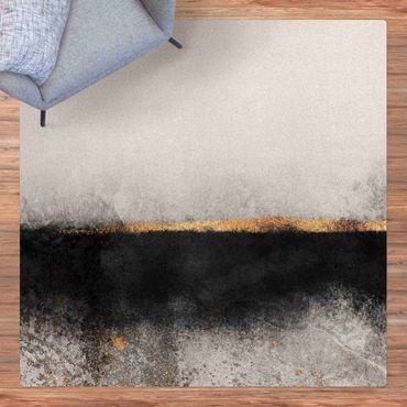 Kork-Teppich - Abstrakter Goldener Horizont Schwarz Weiß - Quadrat 1:1