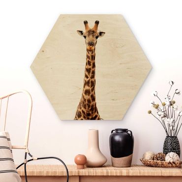 Hexagon Bild Holz - Giraffenkopf