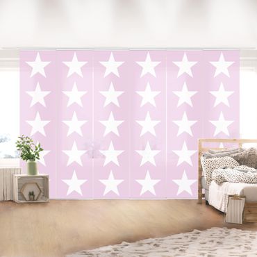 Schiebegardinen Set - Große Weiße Sterne auf Rosa - Flächenvorhänge