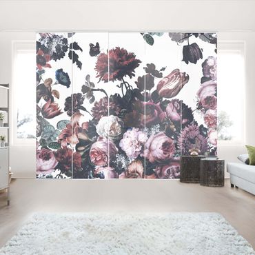 Schiebegardinen Set - Altmeisterlicher Blumenrausch mit Rosen Bouquet - Flächenvorhang