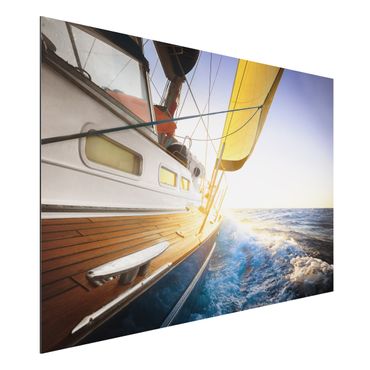 Alu-Dibond Bild - Segelboot auf blauem Meer bei Sonnenschein
