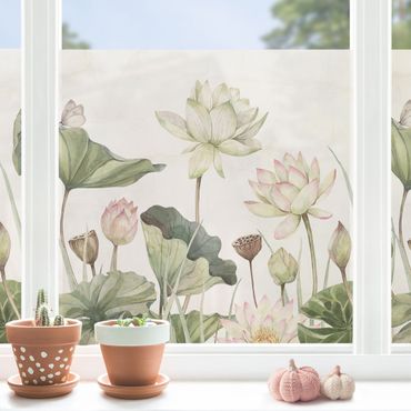 Fensterfolie - Sichtschutz - Anmutige Seerosen und sanfte Blätter - Fensterbilder