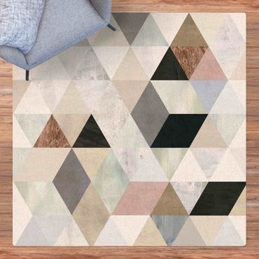Kork-Teppich - Aquarell-Mosaik mit Dreiecken I - Quadrat 1:1