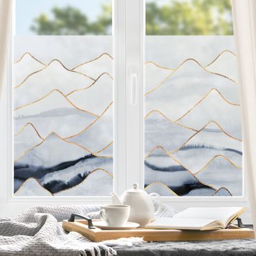Fensterfolie - Sichtschutz - Aquarell Berge Weiß Gold - Fensterbilder