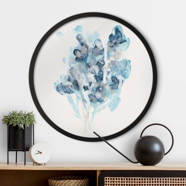 Rundes Gerahmtes Bild - Aquarell Bouquet in blauen Schattierungen
