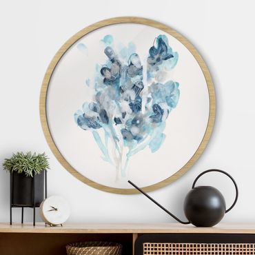 Rundes Gerahmtes Bild - Aquarell Bouquet in blauen Schattierungen