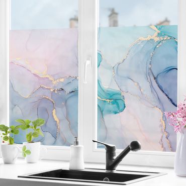 Fensterfolie - Sichtschutz - Aquarell Pastell Türkis mit Gold - Fensterbilder
