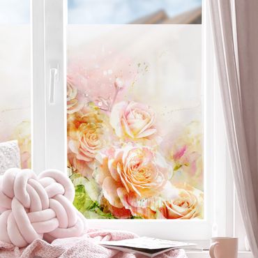Fensterfolie - Sichtschutz - Aquarell Rosen Komposition - Fensterbilder
