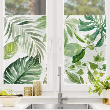 Fensterfolie - Sichtschutz - Aquarell Tropische Blätter und Ranken - Fensterbilder