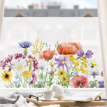Fensterfolie - Sichtschutz - Aquarellierte Blumen - Fensterbilder