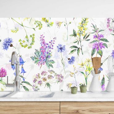 Küchenrückwand - Aquarellierte Wiesenblumen