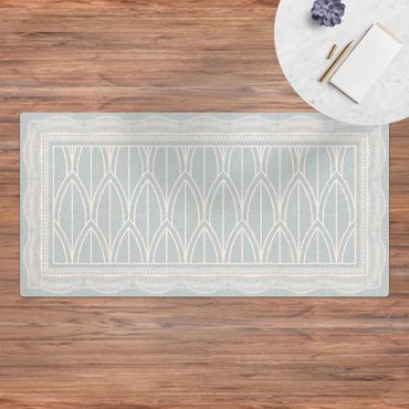 Kork-Teppich - Art Deco Federn Muster mit Bordüre - Querformat 2:1