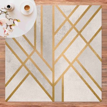Kork-Teppich - Art Deco Geometrie Weiß Gold - Quadrat 1:1