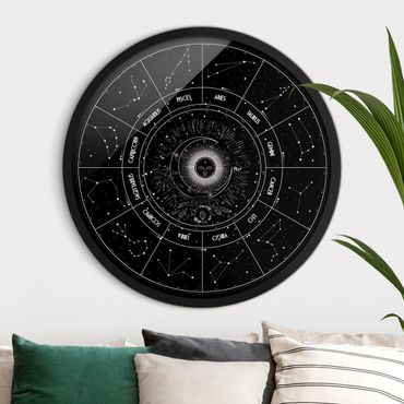 Rundes Gerahmtes Bild - Astrologie Die 12 Sternzeichen Schwarz
