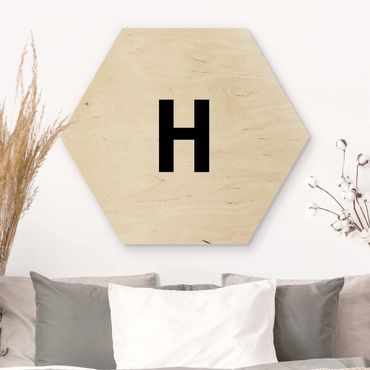 Hexagon Bild Holz - Buchstabe Weiß H