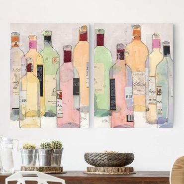 Leinwandbild 2-teilig - Weinflaschen in Wasserfarbe Set I - Hoch 4:3