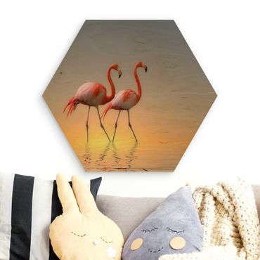 Hexagon Bild Holz - Flamingo Love
