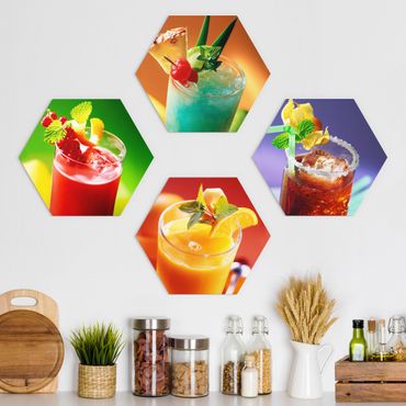 Hexagon Bild Forex 4-teilig - Bunte Cocktails