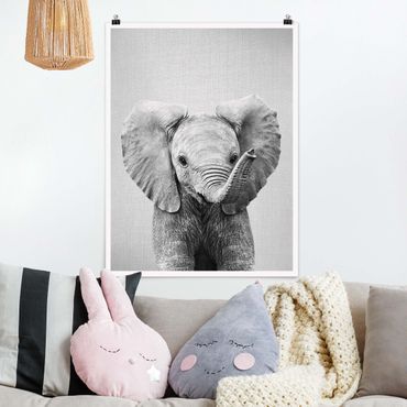 Poster - Baby Elefant Elsa Schwarz Weiß - Hochformat 3:4