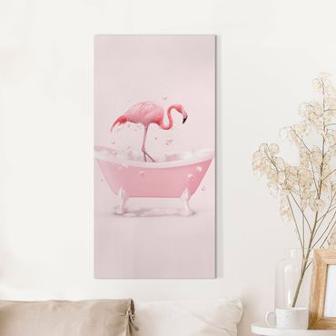 Leinwandbild - Badewannen Flamingo - Hochformat 1:2