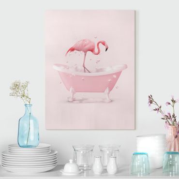 Leinwandbild - Badewannen Flamingo - Hochformat 3:4
