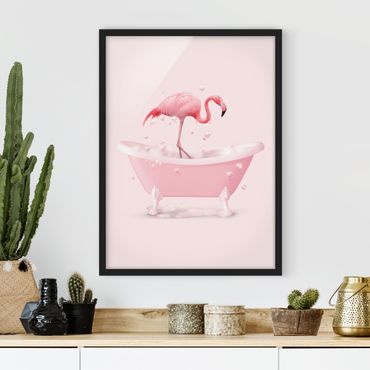 Bild mit Rahmen - Badewannen Flamingo - Hochformat 3:4