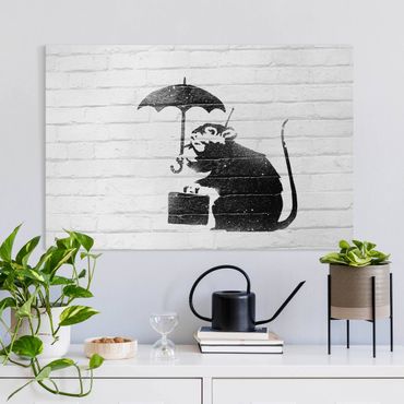 Leinwandbild - Banksy - Ratte mit Regenschirm - Querformat - 3:2