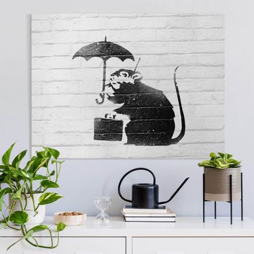 Leinwandbild - Banksy - Ratte mit Regenschirm - Querformat - 4:3
