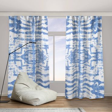 Vorhang - Batik in Blau Weiß