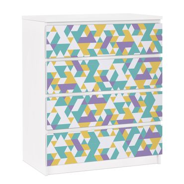 Möbelfolie für IKEA Malm Kommode - selbstklebende Folie No.RY33 Lilac Triangles