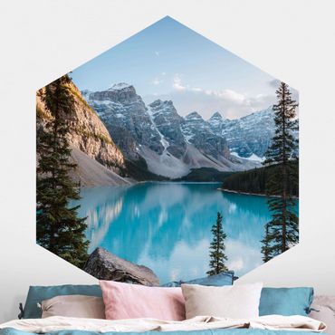 Hexagon Fototapete selbstklebend - Bergsee